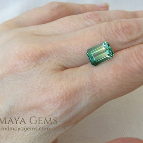 Bicolor Tourmaline, Bright Blue Green color, Emerald Cut 4.71 ct - under daylight