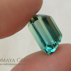 Bicolor Tourmaline, Bright Blue Green color, Emerald Cut 4.71 ct - under daylight