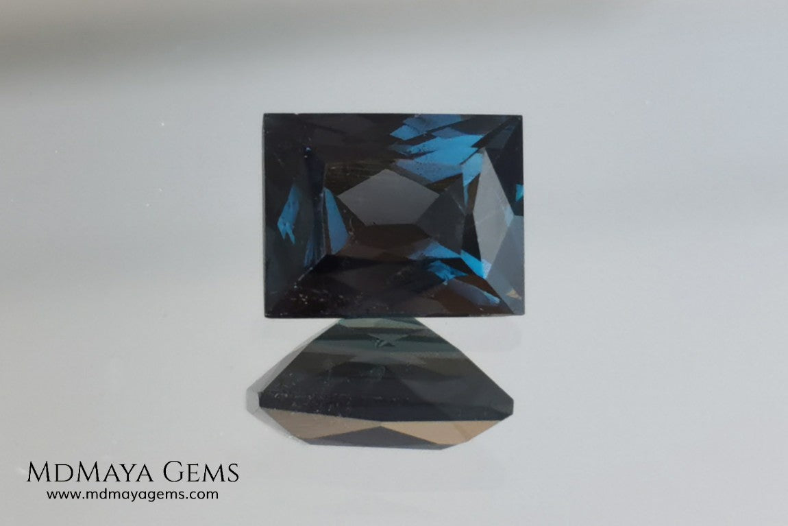  Affordable Blue Grey Spinel Gemstone. Rectangle Cut. 2.14 ct. Maximum brilliance. This gem has a beautiful behavior under any type of light, it has a dark blue color full of bright sparkles. Inclusions visible only under the lens.  Beautiful gemstone for your personalized jewelry.