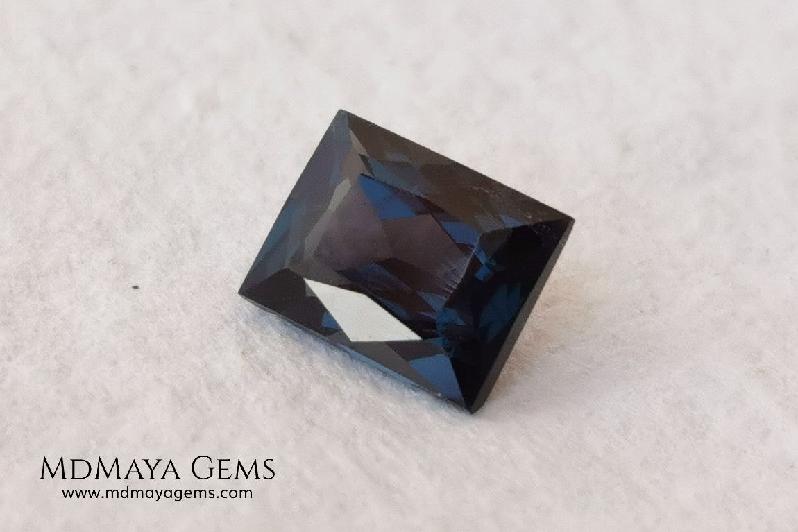 Affordable Blue Grey Spinel Gemstone. Rectangle Cut. 2.14 ct. Maximum brilliance. This gem has a beautiful behavior under any type of light, it has a dark blue color full of bright sparkles. Inclusions visible only under the lens.  Beautiful gemstone for your personalized jewelry.
