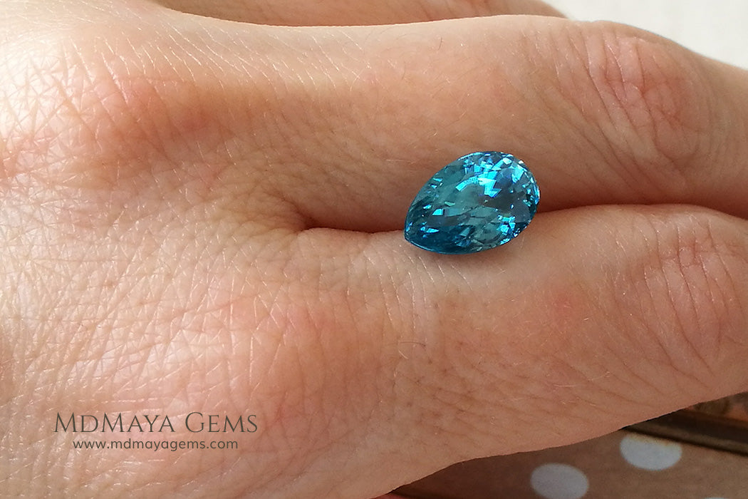 Natural Cambodian Blue Zircon Gemstone Pear Cut 5.65 ct