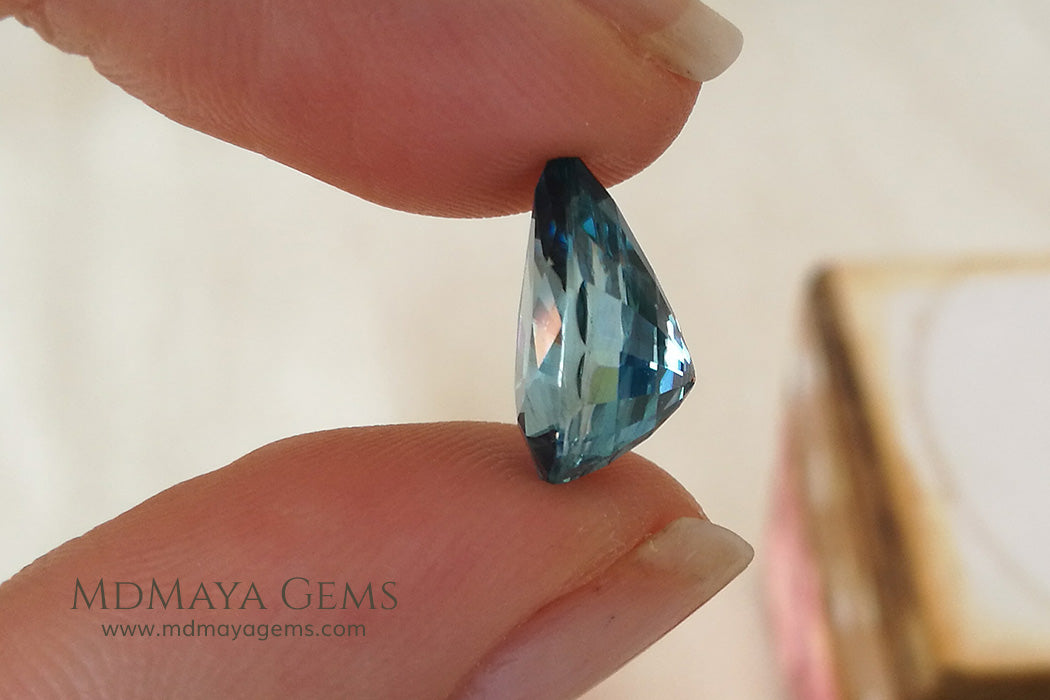 Natural Cambodian Blue Zircon Gemstone Pear Cut 5.65 ct