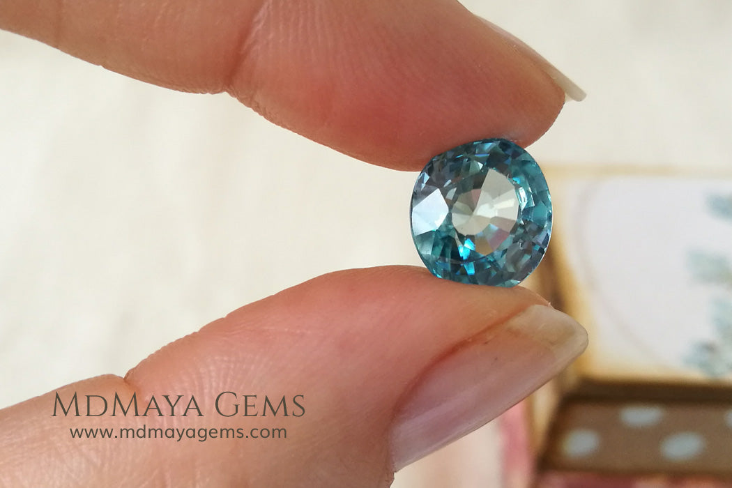 Super Rich Blue Cambodian Zircon Gemstone Oval Cut 6.59 ct