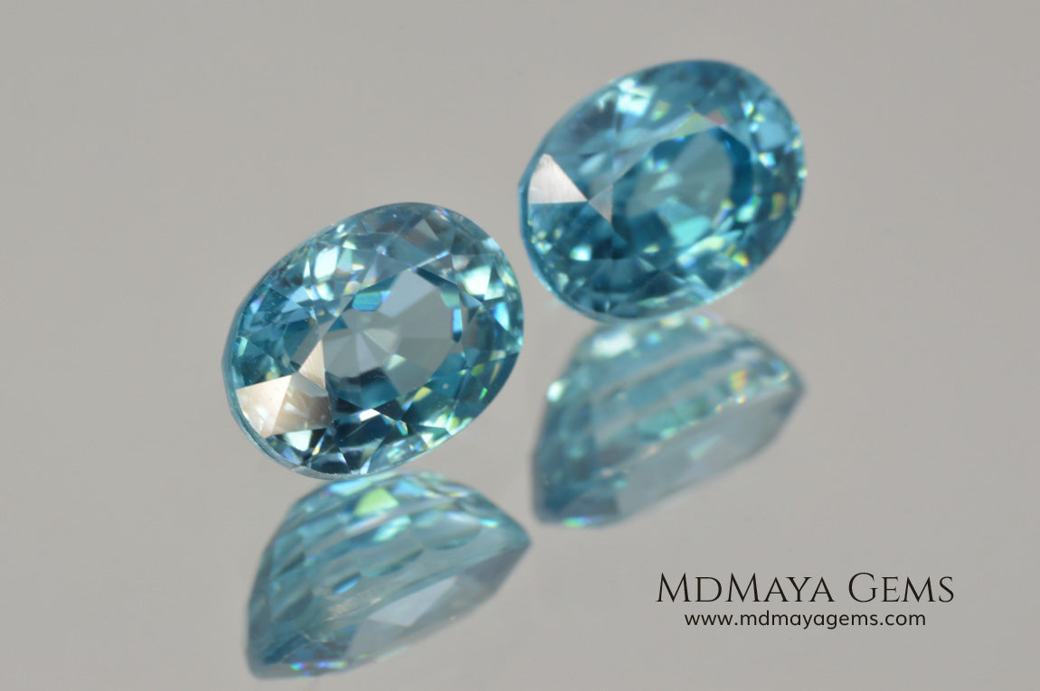 Nice Blue Zircon Pair. Oval Cut. 5.09 ct