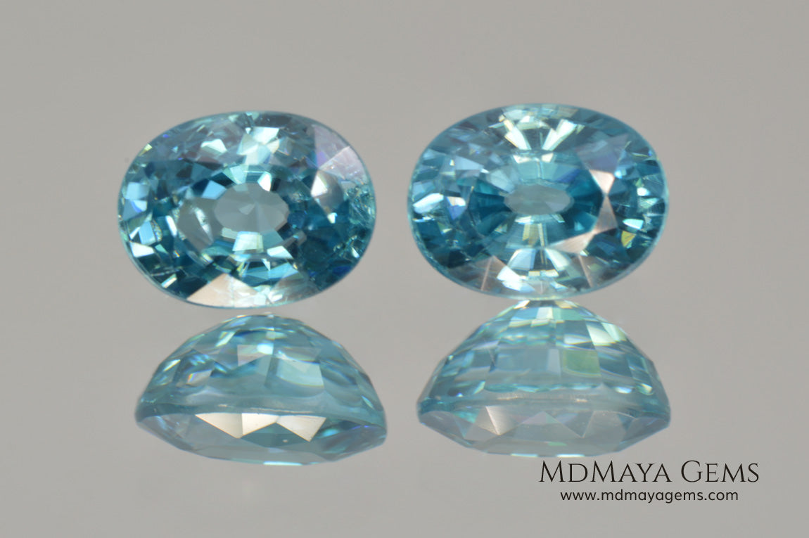 Nice Blue Zircon Pair. Oval Cut. 5.09 ct