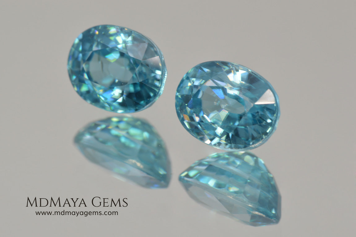 Nice Blue Zircon Pair. Oval Cut. 5.09 ct
