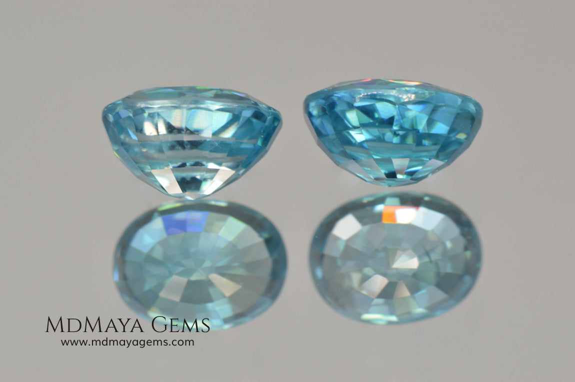 Nice Blue Zircon Pair. Oval Cut. 5.09 ct