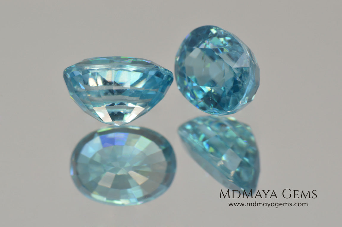 Nice Blue Zircon Pair. Oval Cut. 5.09 ct