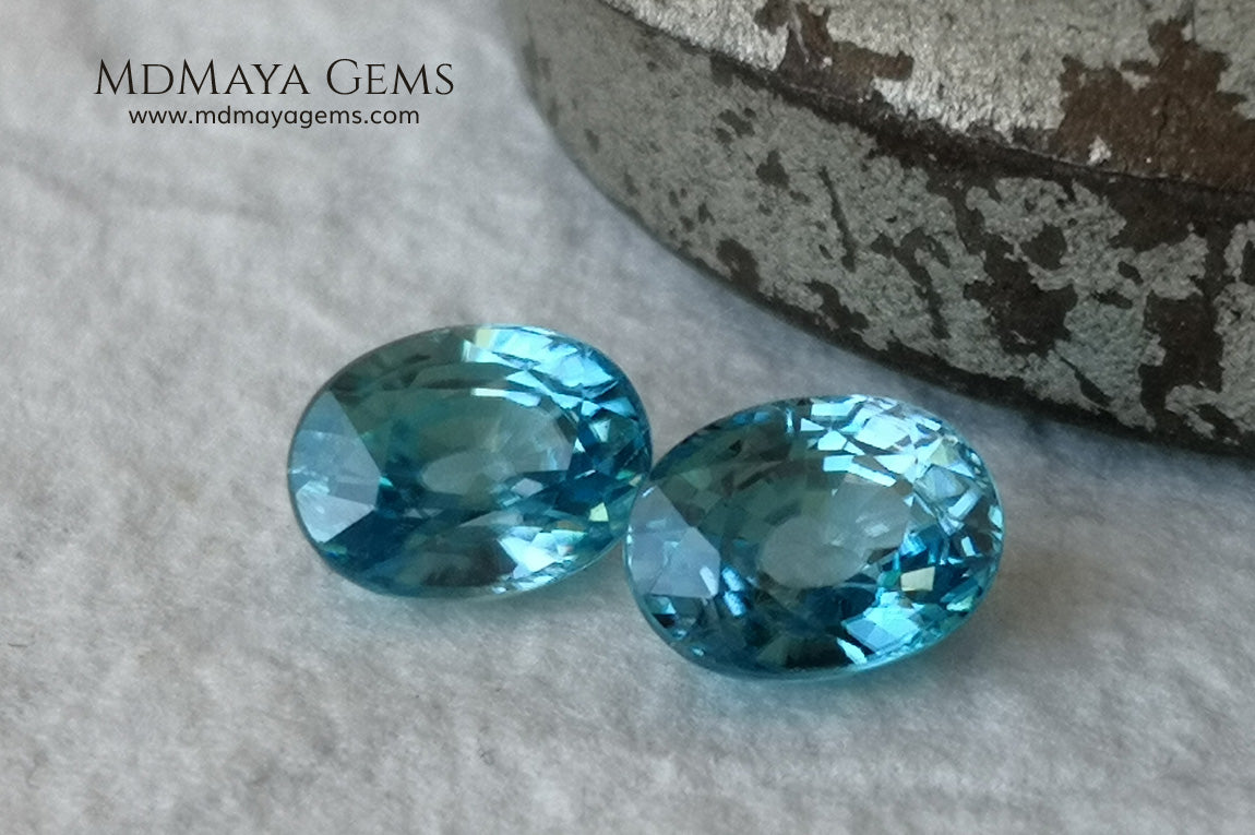 Nice Blue Zircon Pair. Oval Cut. 5.09 ct