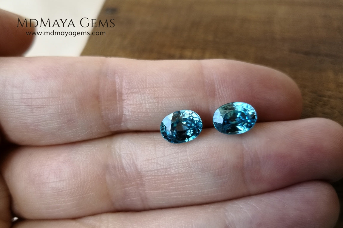 Nice Blue Zircon Pair. Oval Cut. 5.09 ct