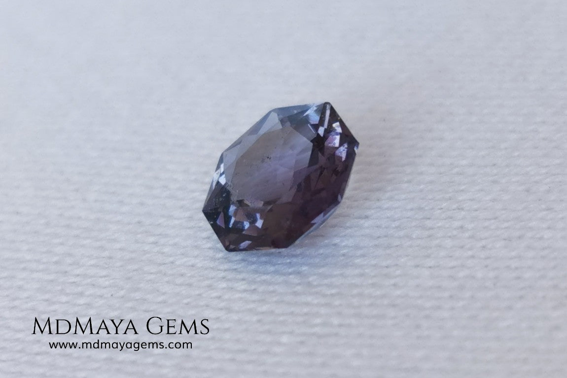 Pretty bluish violet spinel 1.45 ct, octagon cut. This small spinel has a bit of a window, but thanks to its cut it has a good reflection of light on its facets, making it not boring at all. A small natural beauty and without any treatment within reach of all pockets. It will look spectacular once mounted on a ring.