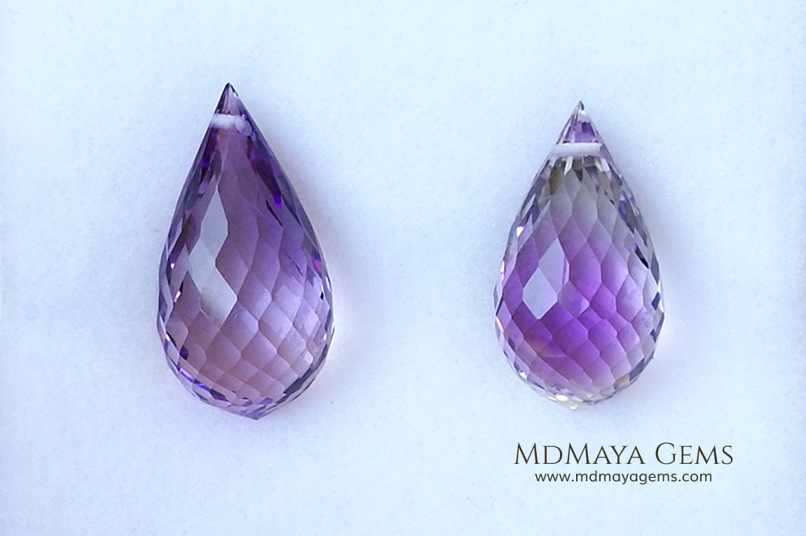 The perfect mismatched pair of Amethyst Briolette Cut 31.86 ct