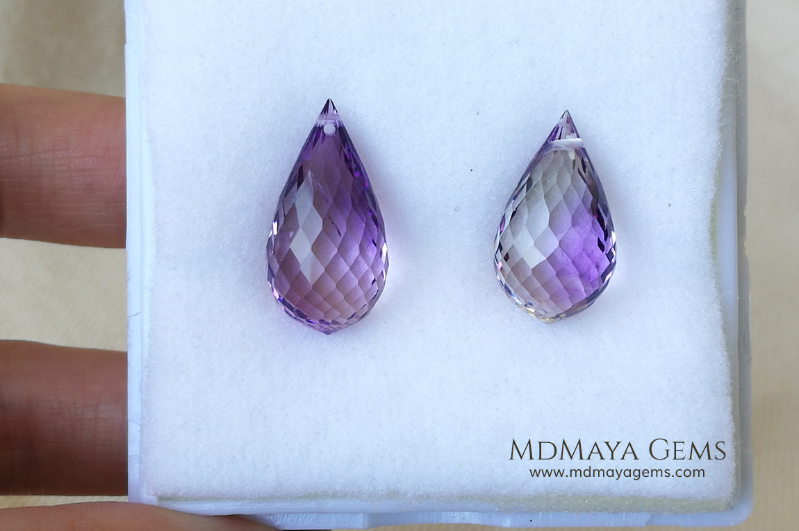 The perfect mismatched pair of Amethyst Briolette Cut 31.86 ct