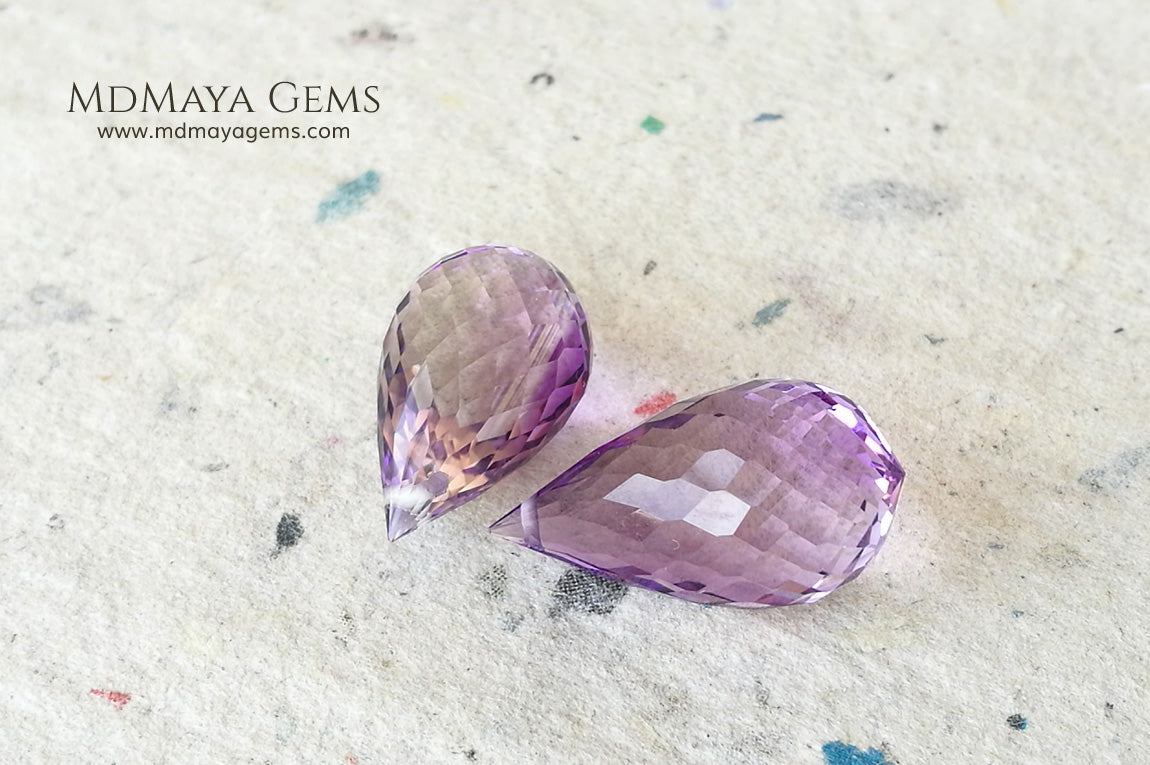 The perfect mismatched pair of Amethyst Briolette Cut 31.86 ct