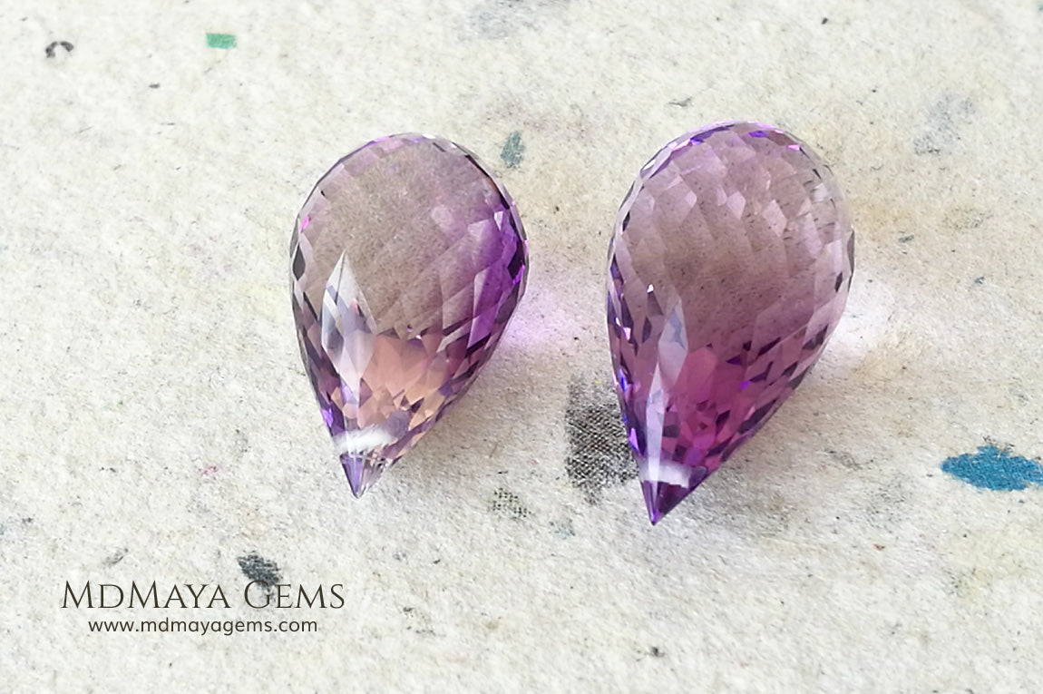 The perfect mismatched pair of Amethyst Briolette Cut 31.86 ct