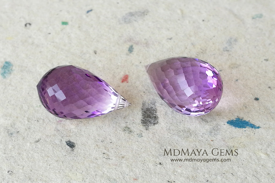 The perfect mismatched pair of Amethyst Briolette Cut 31.86 ct