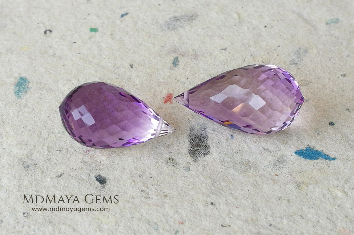 The perfect mismatched pair of Amethyst Briolette Cut 31.86 ct