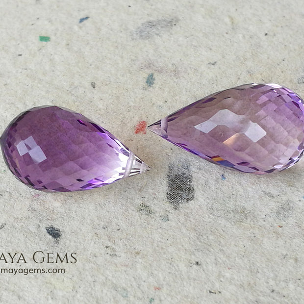 The perfect mismatched pair of Amethyst Briolette Cut 31.86 ct