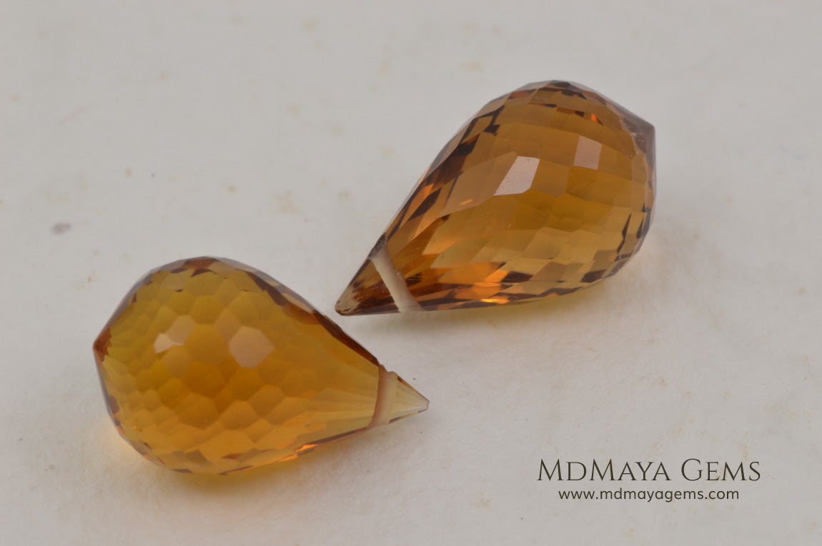 Briolette Citrine Matched Pair 15.39 ct