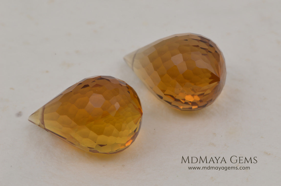 Briolette Citrine Matched Pair 15.39 ct