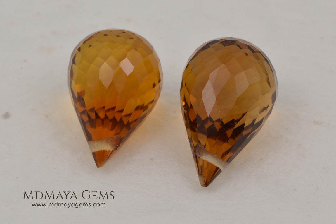 Briolette Citrine Matched Pair 15.39 ct
