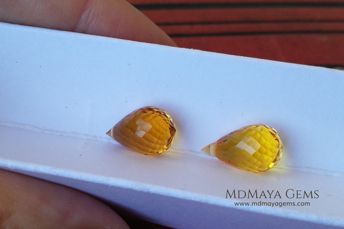 Vibrant orangy yellow citrine pair 9.98 ct
