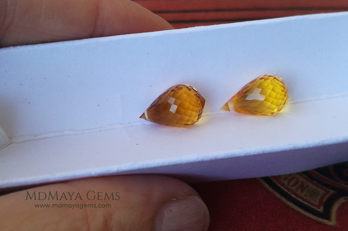 Vibrant orangy yellow citrine pair 9.98 ct