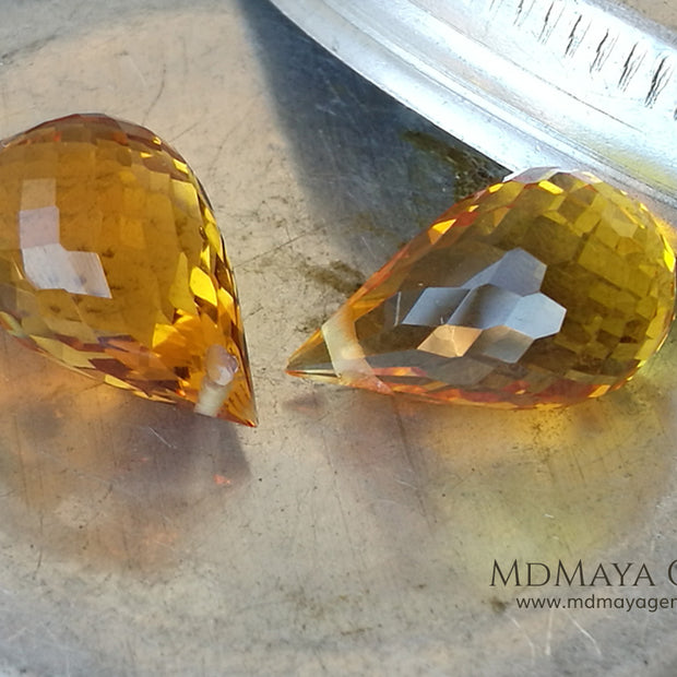 Vibrant orangy yellow citrine pair 9.98 ct