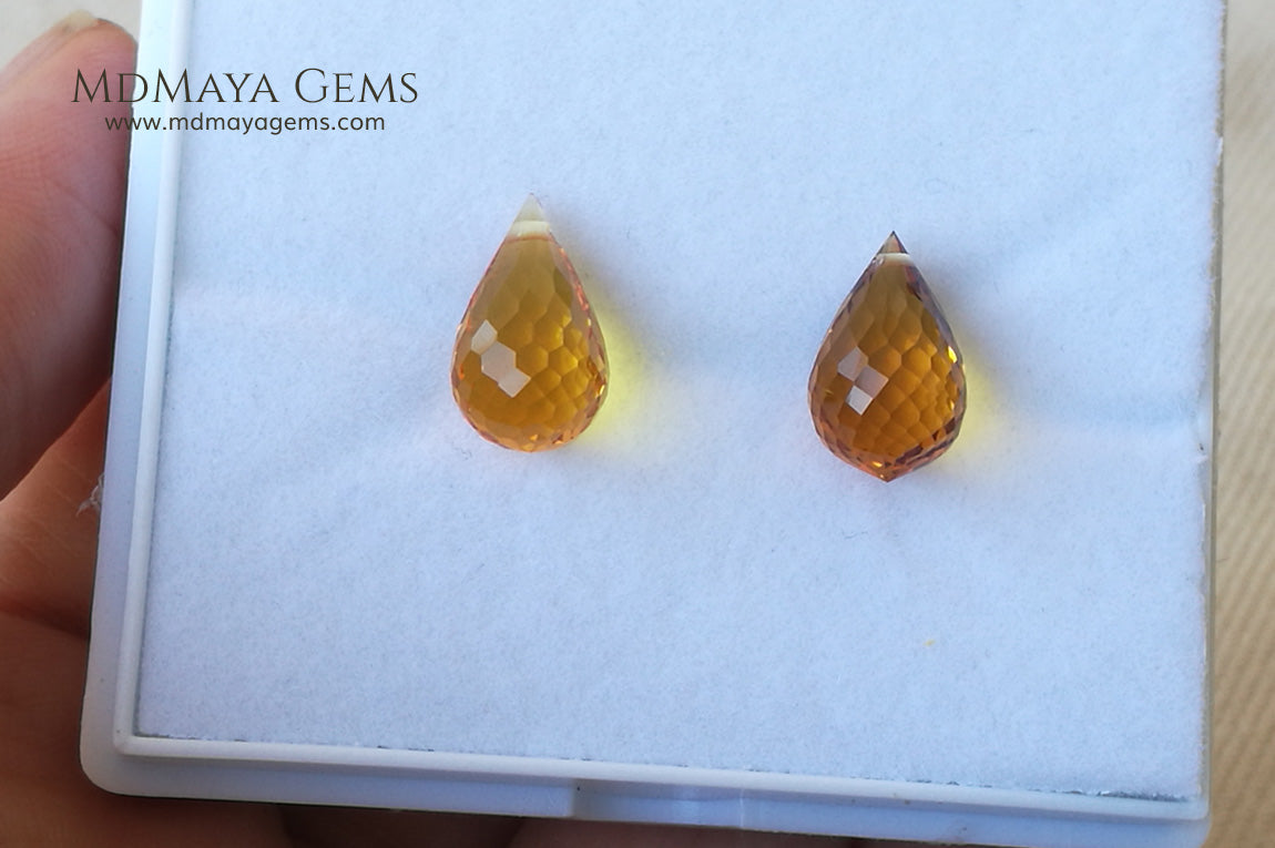 Vibrant orangy yellow citrine pair 9.98 ct