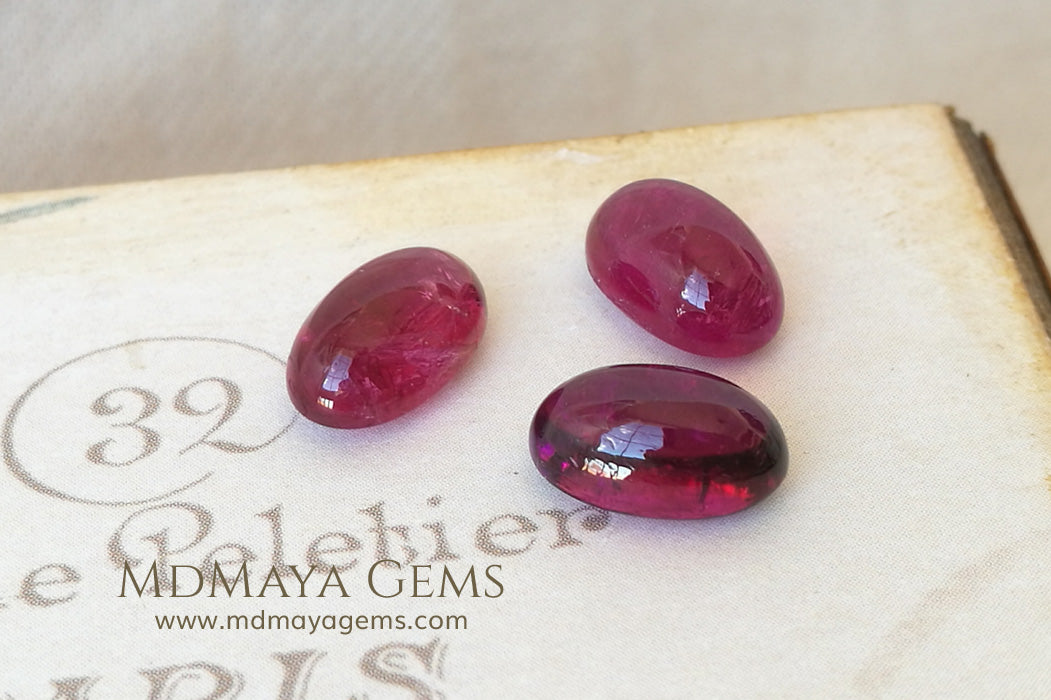 Beautiful Natural Set of Rubellite Tourmaline Gemstones Cabochon Cut 8.96 ct total