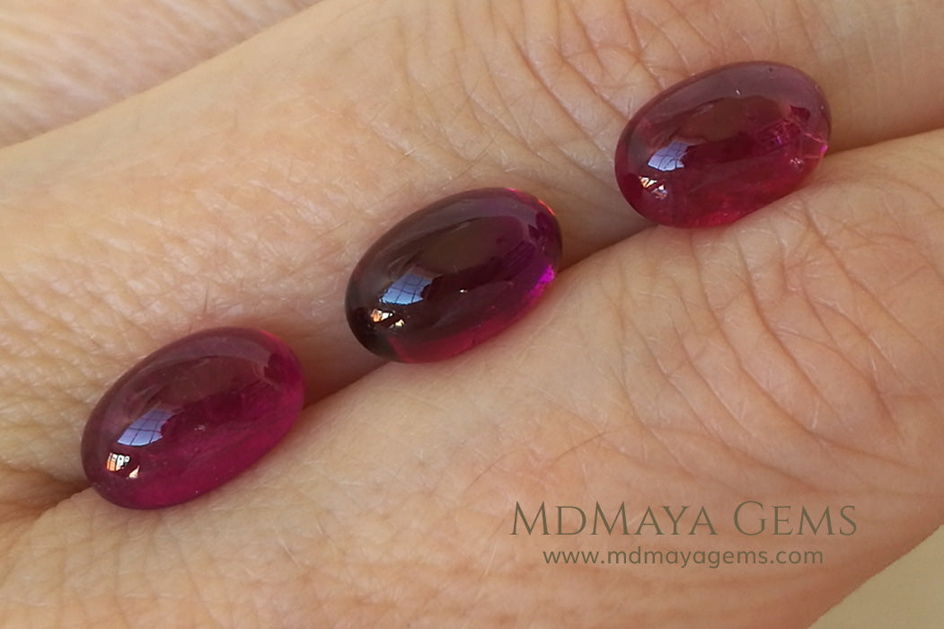Beautiful Natural Set of Rubellite Tourmaline Gemstones Cabochon Cut 8.96 ct total