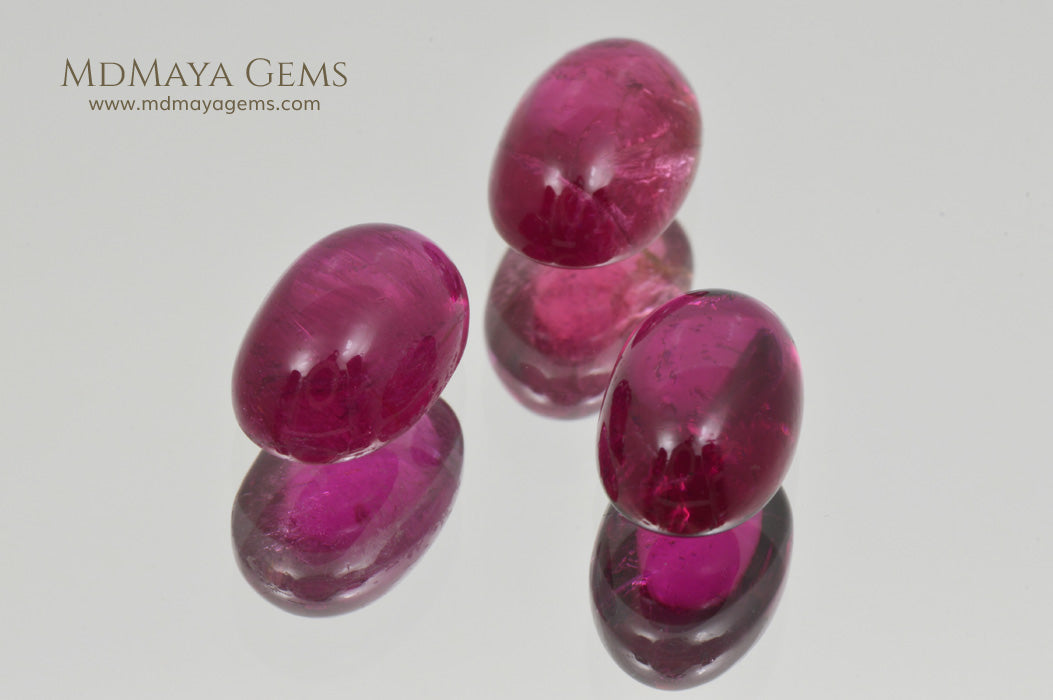 Beautiful Natural Set of Rubellite Tourmaline Gemstones Cabochon Cut 8.96 ct total