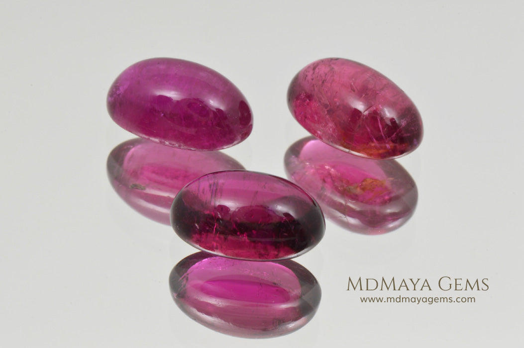 Beautiful Natural Set of Rubellite Tourmaline Gemstones Cabochon Cut 8.96 ct total