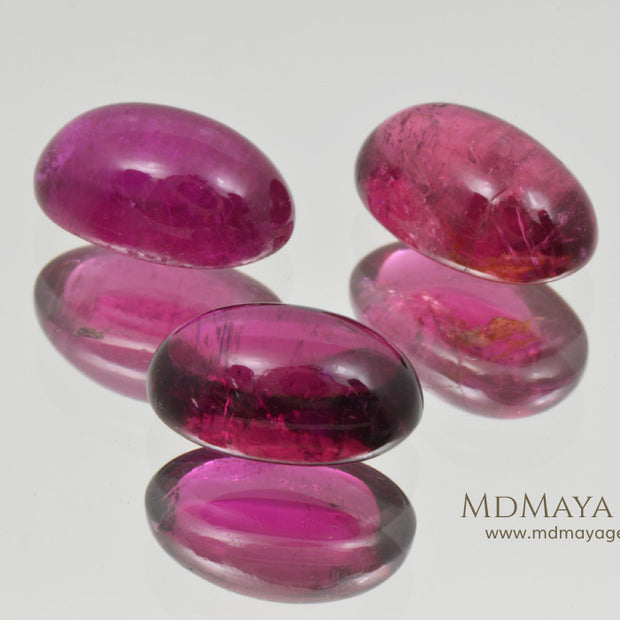 Beautiful Natural Set of Rubellite Tourmaline Gemstones Cabochon Cut 8.96 ct total