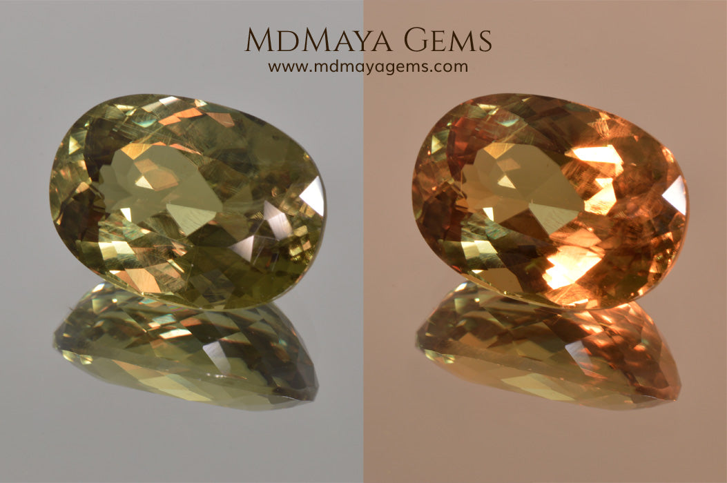 Color Change Diaspore Gemstone 12.03 ct under different lighting conditions