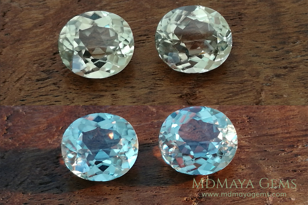Color Change Diaspore Gemstone 3.99 ct pair under different lighting conditions