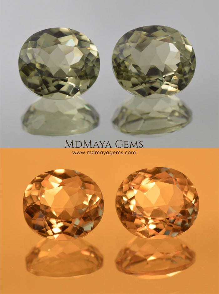 Color Change Diaspore Gemstone 3.99 ct pair under different lighting conditions