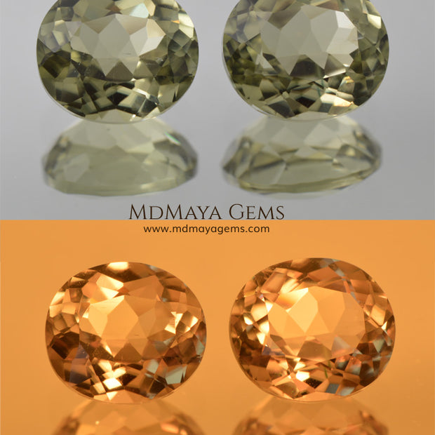 Color Change Diaspore Gemstone 3.99 ct pair under different lighting conditions