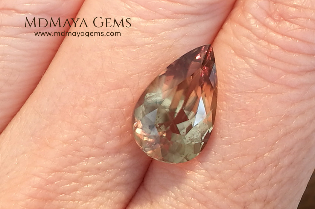 Color Change Diaspore Gemstone 7.77 ct under different lighting conditions