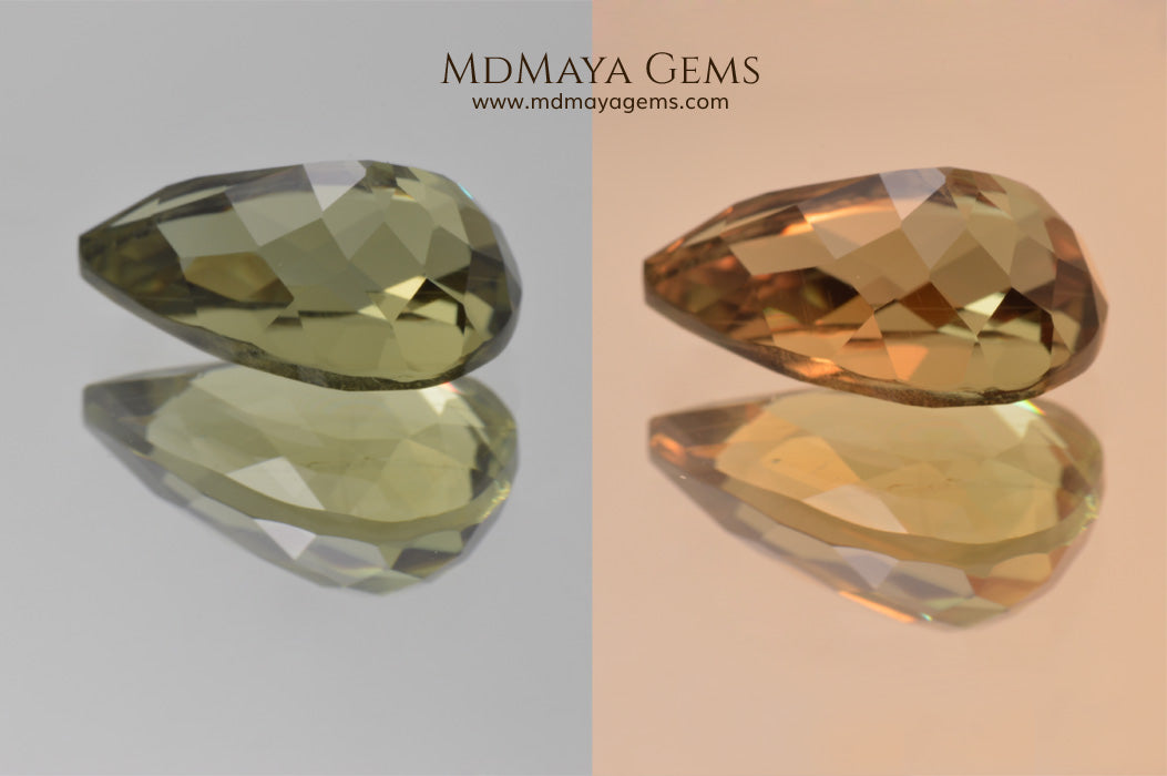 Color Change Diaspore Gemstone 7.77 ct under different lighting conditions