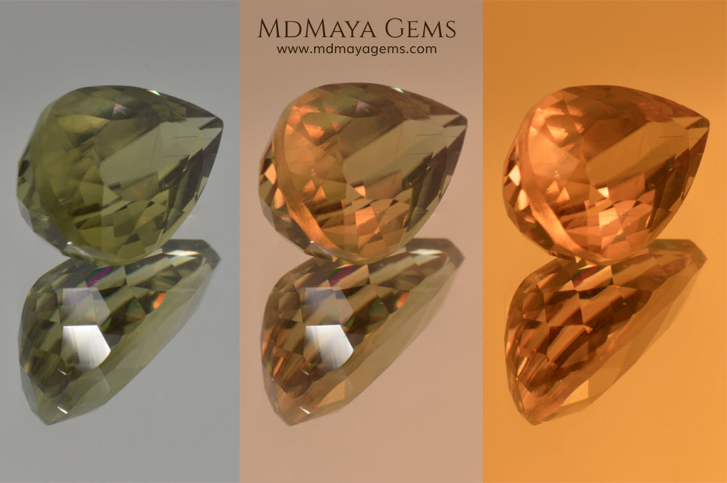 Color Change Diaspore Gemstone 7.77 ct under different lighting conditions