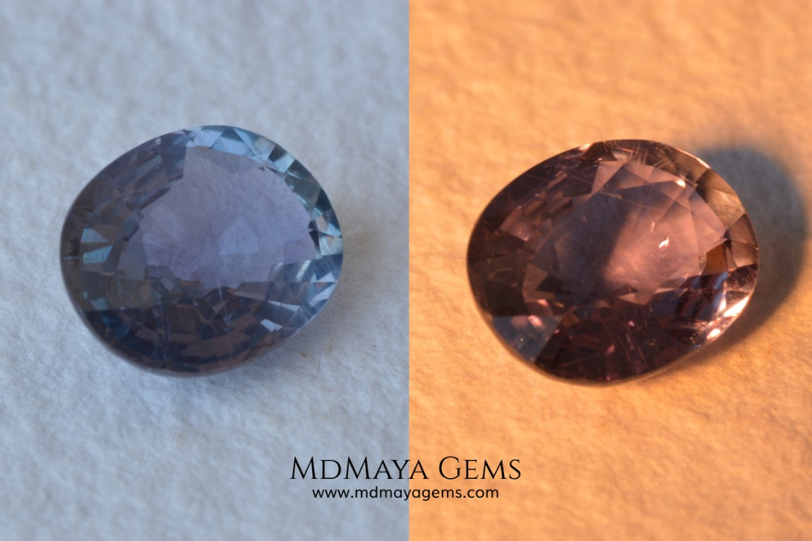 Unheated Color Change Sapphire 4.03 ct. Oval Cut. This untreated gemstone is violetish blue in daylight and purple in incandescent light. A large gem at an affordable price. The gem has a nick on the girdle (not visible with the nacked eye), it will look perfect mounted in any piece of jewelry. Don't miss it! 