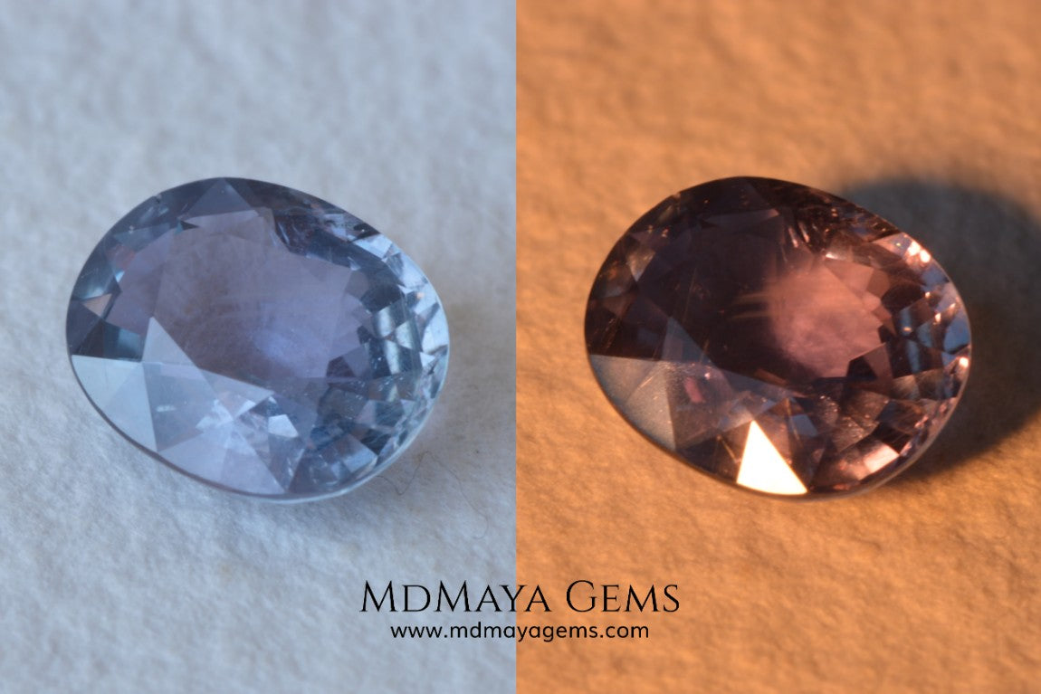Unheated Color Change Sapphire 4.03 ct. Oval Cut. This untreated gemstone is violetish blue in daylight and purple in incandescent light. A large gem at an affordable price. The gem has a nick on the girdle (not visible with the nacked eye), it will look perfect mounted in any piece of jewelry. Don't miss it! 