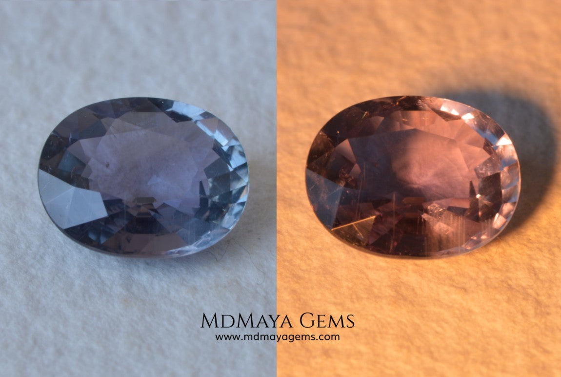 Unheated Color Change Sapphire 4.03 ct. Oval Cut. This untreated gemstone is violetish blue in daylight and purple in incandescent light. A large gem at an affordable price. The gem has a nick on the girdle (not visible with the nacked eye), it will look perfect mounted in any piece of jewelry. Don't miss it! 