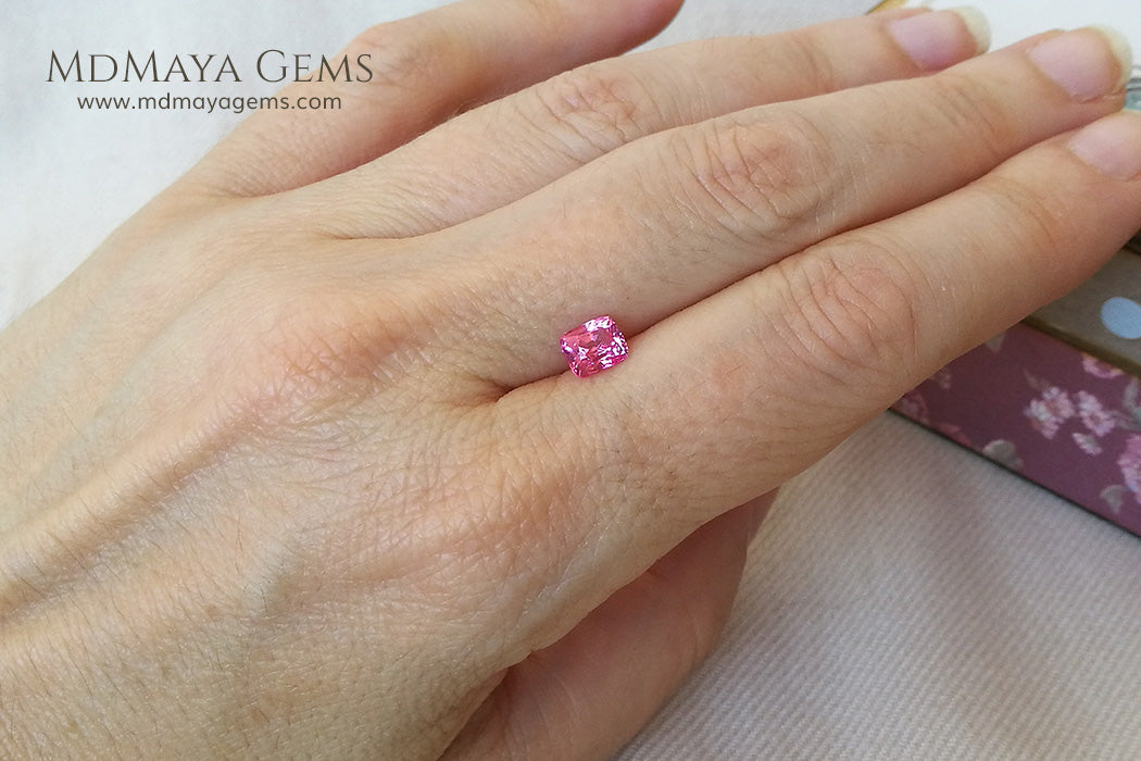 Neon Pink Burmese Spinel Cushion Cut 1.08 ct