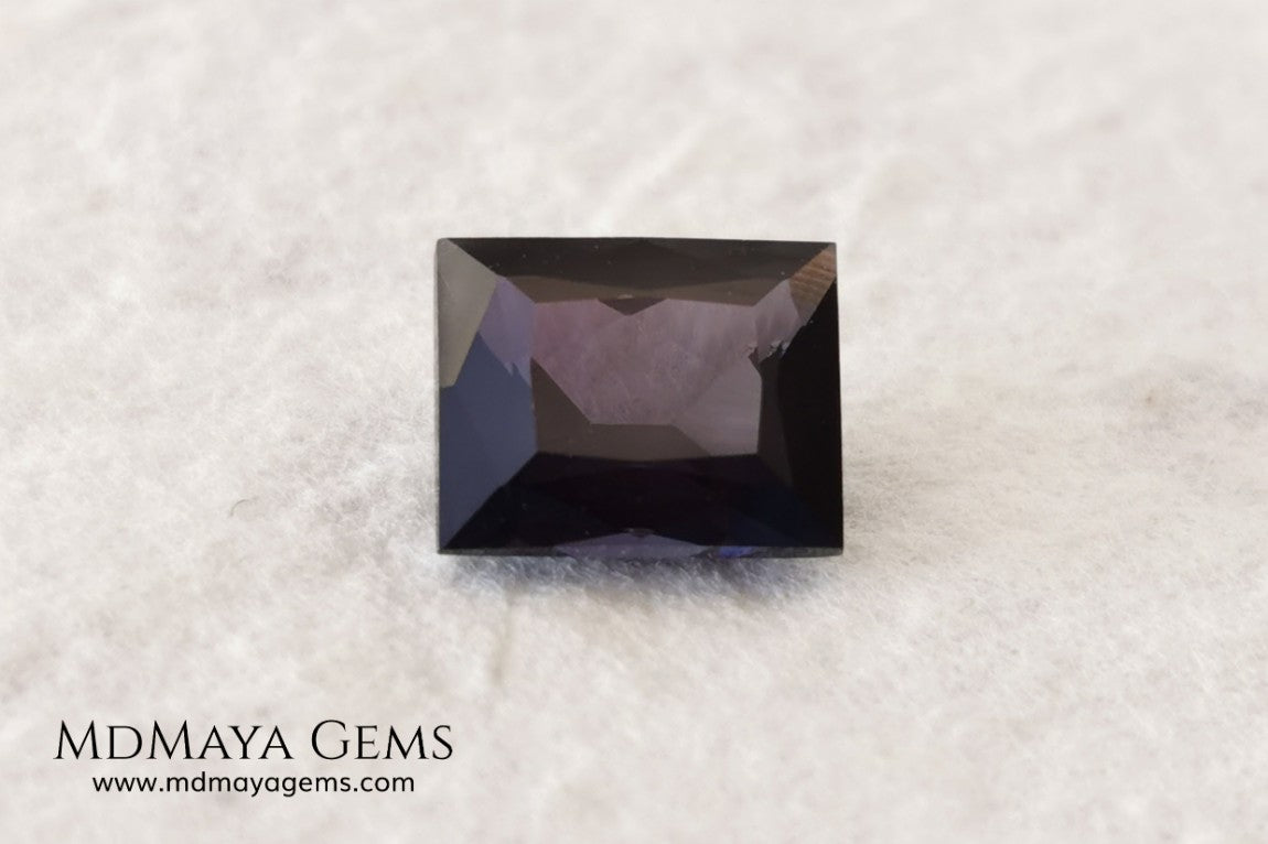  Beautiful Dark Purple Spinel from Sri Lanka. Rectangle cut. 1.80 ct. A natural and untreated gemstone for your personalized jewelry at an affordable price.   Regarding the color, I would like to make a precision, the violet color has a bluish component and the purple has a reddish one. This gem, depending on how the light falls on it, looks purple or violet.