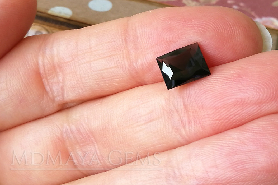 Dark Violet Spinel Gemstone from Sri Lanka Rectangle Cut 2.30 ct