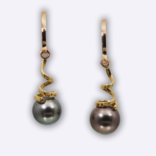 Tahitian Cultured Pearls in Yellow and Pink Gold 18k Earrings