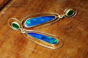 emerald and opal doublet earrings