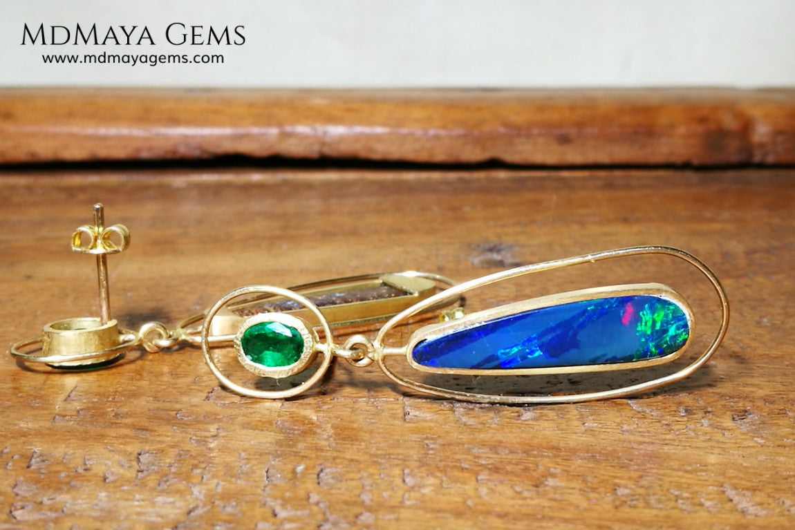 emeralds and opal doublet earrings